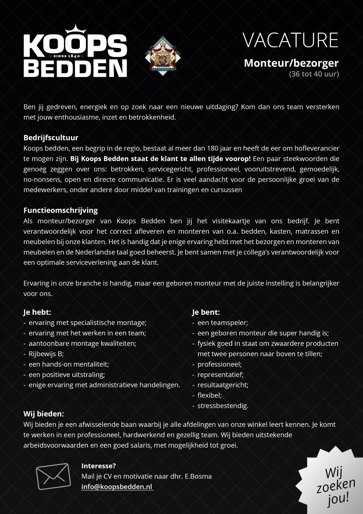 Vacature Monteur/bezorger