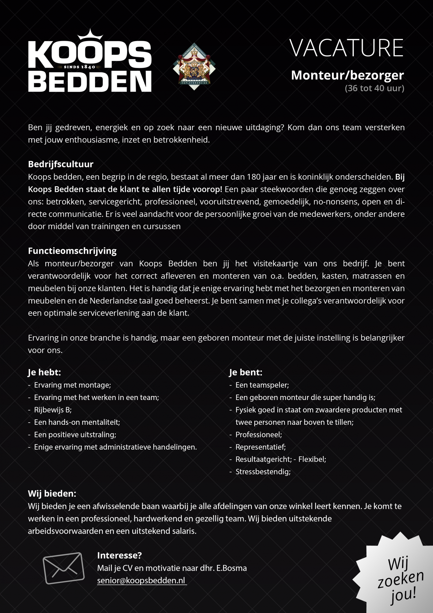 Vacature Monteur/bezorger